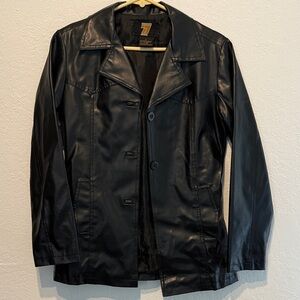 Seventy Seven Black Faux Leather Jacket - Size S Bold Edgy Poly Classic Vintage